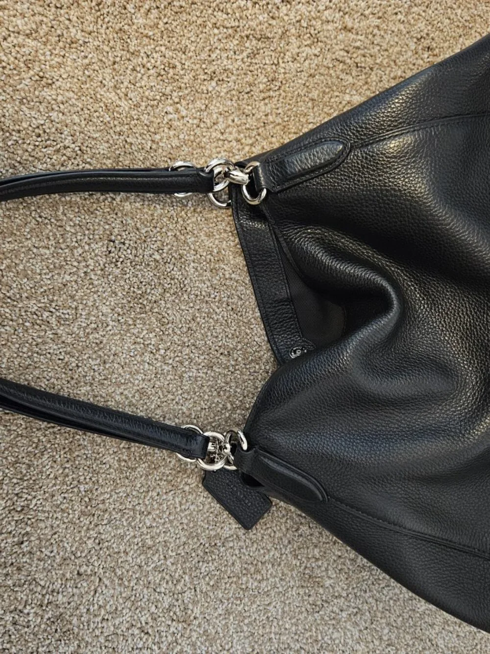 Coach Edie 31 Black Polished Pebble Leather Shoulder Bag EUC